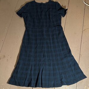 Ann Taylor Navy & Black Houndstooth Fit & Flare Midi Dress